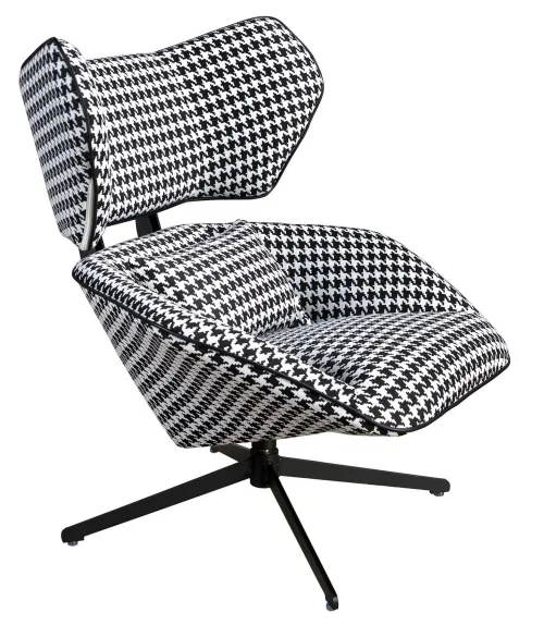 Estila Luxusné moderné otočné kreslo Gallinetto s textilným poťahom so vzorom kohútej stopy v čiernej a bielej farbe 98 cm