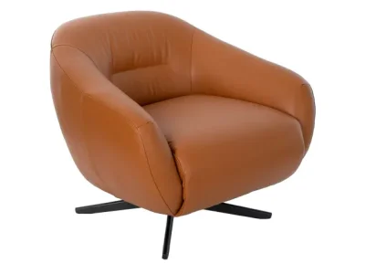 Estila Luxusné moderné otočné kreslo Vita Naturale s koňakovo hnedým poťahom z pravej kože a kovovou podstavou 86 cm