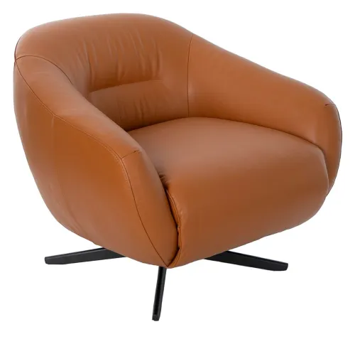 Estila Luxusné moderné otočné kreslo Vita Naturale s koňakovo hnedým poťahom z pravej kože a kovovou podstavou 86 cm