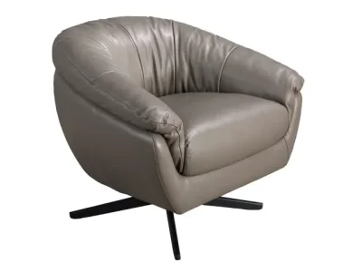 Estila Luxusné moderné otočné kreslo Forma Moderna so sivým poťahom s pravej kože a kovovou podstavou 85 cm