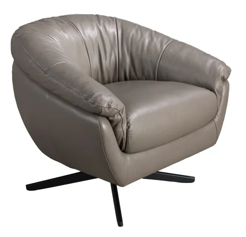 Estila Luxusné moderné otočné kreslo Forma Moderna so sivým poťahom s pravej kože a kovovou podstavou 85 cm