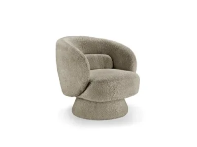 Estila Art deco otočné kreslo Elian potiahnuté taupe sivou bouclé látkou so zaobleným operadlom a kužeľovou základňou 76 cm