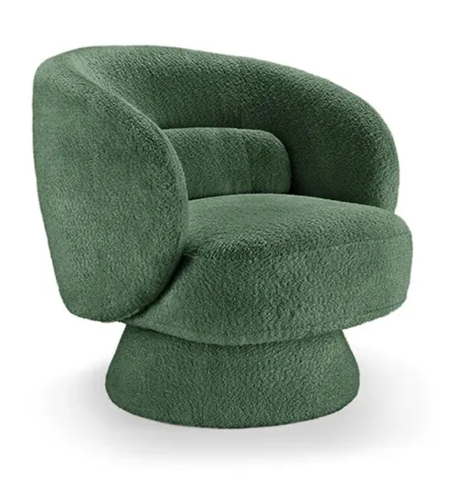 Estila Art deco otočné kreslo Elian s čalúnením bouclé v tmavozelenej farbe a kruhovou otočnou základňou o 360 stupňov 76 cm