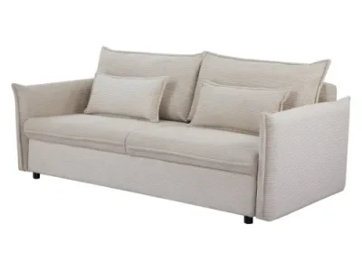 Estila Dizajnová škandinávska rozkladacia trojmiestna sedačka Heaven s krémovo béžovým kordovým poťahom a úložným priestorom 215 cm