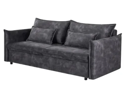 Detail produktu Estila Moderná zamatová tmavosivá rozkladacia sedačke Heaven pre tri osoby s vankúšmi a úložným priestorom 215 cm