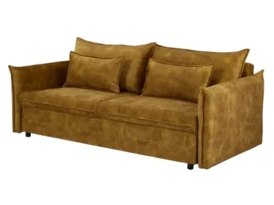 Detail produktu Estila Moderná rozkladacia trojsedačka Heaven s horčicovým žltým zamatovým poťahom a úložným priestorom 215 cm