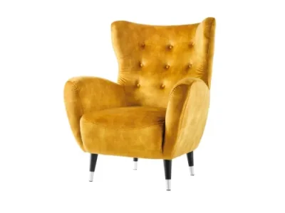 Estila Art deco kreslo Bolte s horčicovým žltým zamatovým poťahom a vysokou chrbtovou opierkou s dizajnom ušiaka 106 cm