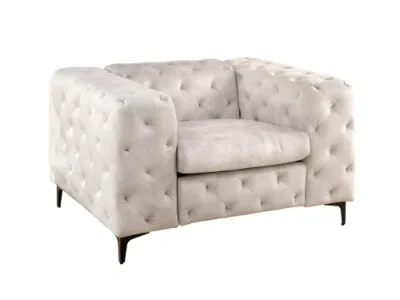 Estila Moderné dizajnové kreslo Limonny s chesterfield prešívaním a zamatovým poťahom v šampanskej béžovej farbe 120 cm