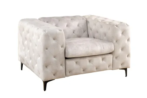 Estila Moderné dizajnové kreslo Limonny s chesterfield prešívaním a zamatovým poťahom v šampanskej béžovej farbe 120 cm