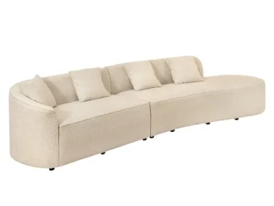 Estila Dizajnová moderná sedačka Jina oválneho tvaru s bouclé poťahom v krémovej béžovej farbe a štyrmi vankúšmi 340 cm