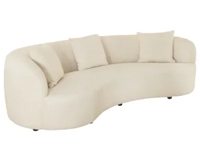 Detail produktu Estila Dizajnová art deco sedačka Jina v poloblúkovom tvare s béžovým poťahom z buklé látky a tromi vankúšmi 229 cm