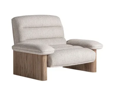 Estila Luxusné moderné béžové čalúnené kreslo Jacque s valcovým prešívaním a dubovým hnedým rámom so zaoblenými nožičkami 125 cm