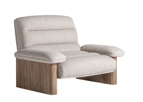Estila Luxusné moderné béžové čalúnené kreslo Jacque s valcovým prešívaním a dubovým hnedým rámom so zaoblenými nožičkami 125 cm