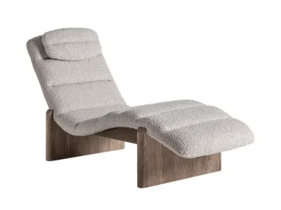 Estila Luxusné moderné béžové čalúnené lehátko Jacque s vlnitou siluetou a hnedým rámom v dubovej farbe 180 cm