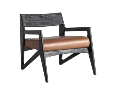 Estila Luxusné moderné kreslo Arthen s čiernou drevenou konštrukciou a hnedým koženým čalúnením s geometrickými opierkami 70 cm