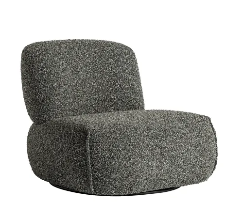 Estila Luxusné moderné okrúhle kreslo Claude bez bočných opierok s melírovaným buklé poťahom v odtieňoch sivej a zelenej 84 cm