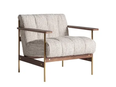 Estila Luxusné art deco kreslo Halor s béžový čalúnením a konštrukciou zo zlatého kovu a tmavého hnedého dreva 72 cm