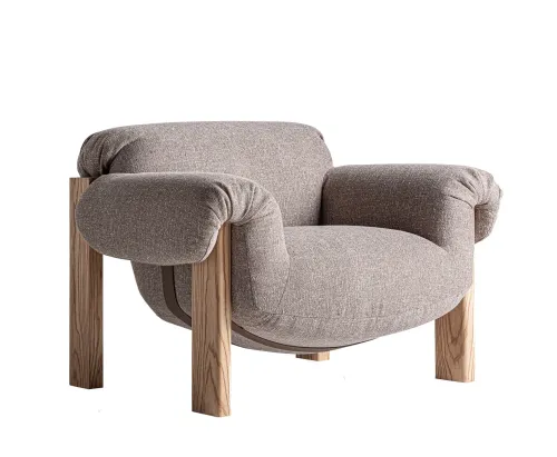 Estila Luxusné moderné čalúnené kreslo Harlow so sivým textilným poťahom a hnedým masívnym rámom 112 cm