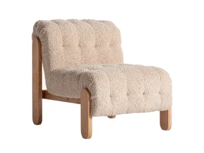 Detail produktu Estila Luxusné retro béžové kreslo Aliona s bouclé poťahom a masívnou drevenou hnedou konštrukciou 89 cm