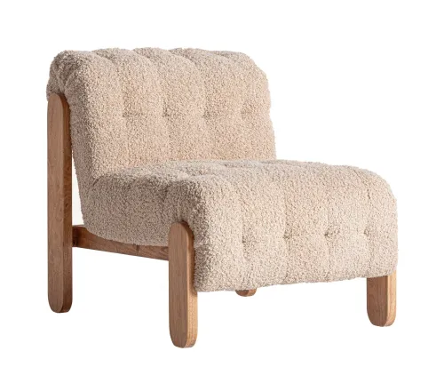 Estila Luxusné retro béžové kreslo Aliona s bouclé poťahom a masívnou drevenou hnedou konštrukciou 89 cm