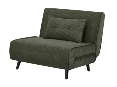 Detail produktu Estila Dizajnové škandinávske rozkladacie menčestrové kreslo Kurt v olivovo zelenej farbe s čiernymi nožičkami 100 cm