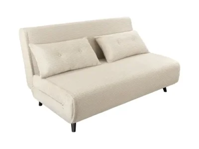 Estila Moderné škandinávske dvojmieste rozkladacie kreslo Kurt s béžovým kordovým poťahom a čiernymi nožičkami 140 cm