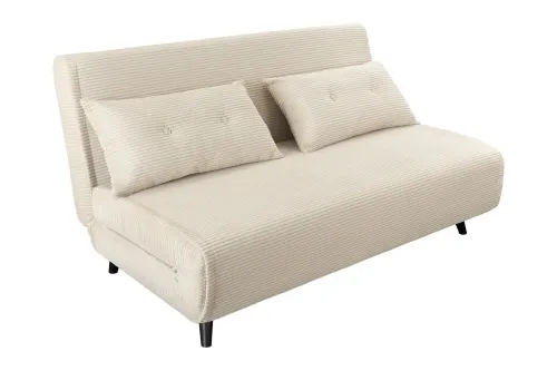 Estila Moderné škandinávske dvojmieste rozkladacie kreslo Kurt s béžovým kordovým poťahom a čiernymi nožičkami 140 cm