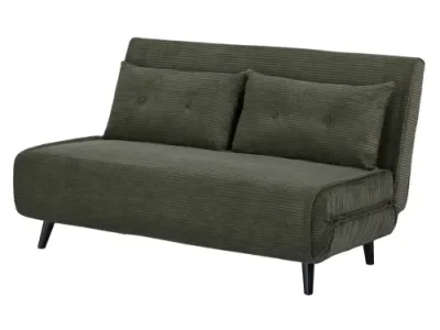 Estila Dizajnové škandinávske rozkladacie dvojmieste kordové kreslo Kurt v olivovo zelenej farbe s čiernymi nožičkami 140 cm