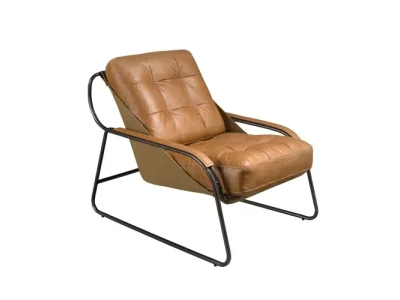 Estila Luxusné dizajnové kreslo Rotho s hnedým poťahom z pravej kože s prešívaním a štíhlou tmavou kovovou konštrukciou 72 cm