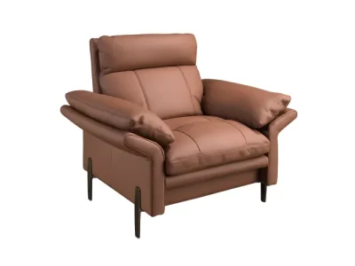 Detail produktu Estila Luxusné moderné hnedé kreslo Vita Naturale s poťahom z pravej kože s lineárnym prešívaním 110 cm