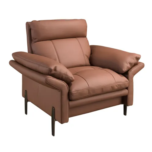 Estila Luxusné moderné hnedé kreslo Vita Naturale s poťahom z pravej kože s lineárnym prešívaním 110 cm