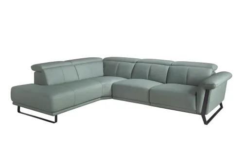 Estila Luxusná kožená rohová polohovateľná sedačka Vita Naturale v svetlej zelno modrej farbe pravý alebo ľavý roh 306 cm