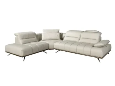 Detail produktu Estila Luxusná kožená sivá sedačka Vita Naturale s polohovateľnými opierkami hlavy a chrómovými nohami pravý alebo ľavý roh 310 cm