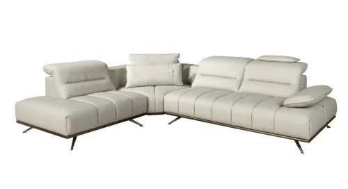 Estila Luxusná kožená sivá sedačka Vita Naturale s polohovateľnými opierkami hlavy a chrómovými nohami pravý alebo ľavý roh 310 cm