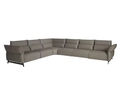 Estila Luxusná modulárna kožená rohová sedačka Vita Naturale so sivým poťahom a dvomi polohovateľnými miestami 370 cm