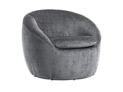Estila Štýlové art deco okrúhle otočné kreslo Elian so sivým štruktúrovaným poťahom 76 cm