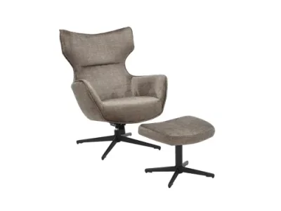 Detail produktu Estila Moderné čalúnené otočné kreslo Krespa so zamatovým poťahom v hnedosivom odtieni taupe so sedadlom s možnosťou zakláňania 73 cm