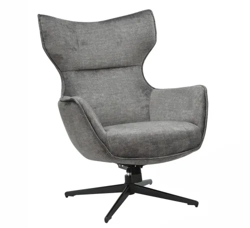 Estila Moderné dizajnové otočné kreslo Krespa so sivým zamatovým poťahom a tvarovanou vysokou opierkou s možnosťou zaklonenia 73 cm