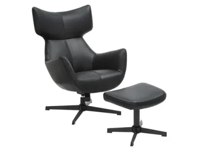 Estila Moderné dizajnové čierne kreslo Krespa s poťahom z ekokože a otočnou kovovou podstavou 75 cm