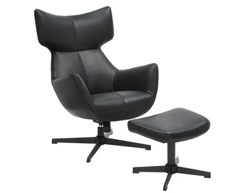 Estila Moderné dizajnové čierne kreslo Krespa s poťahom z ekokože a otočnou kovovou podstavou 75 cm