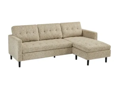 Detail produktu Estila Moderná dizajnová trojmiestna sedačka Sallen s béžovým melírovaným prešívaným poťahom do pravého alebo ľavého rohu 220 cm