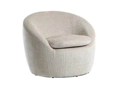 Estila Moderné otočné okrúhle kreslo Elian s čalúnením a poťahom zo štruktúrovanej látky v béžovej farbe 76 cm