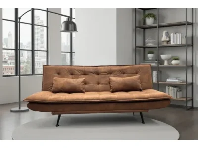 Estila Moderná hnedá rozkladacia trojmiestna obdĺžniková sedačka Manchester s prešívaním s mikrovláknovým poťahom 190 cm