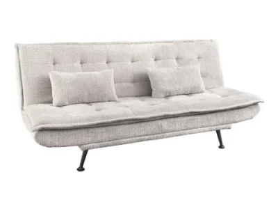 Detail produktu Estila Moderná biela trojmiestna rozkladacia ženilková sedačka Manchester s dvomi vankúšmi s prešívaním s čiernymi nožičkami 190 cm