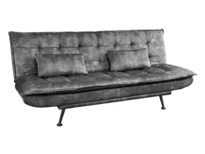 Estila Škandinávska trojmiestna rozkladacia sivá zamatová sedačka Manchester s prešívaním s kovovými nožičkami 190 cm