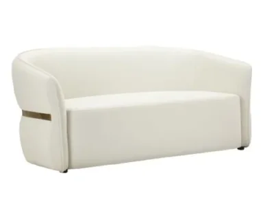 Estila Luxusná art deco dvojmiestna kožená sedačka Juteg v bielej farbe s lesklým kovovým vzhľadom 160 cm