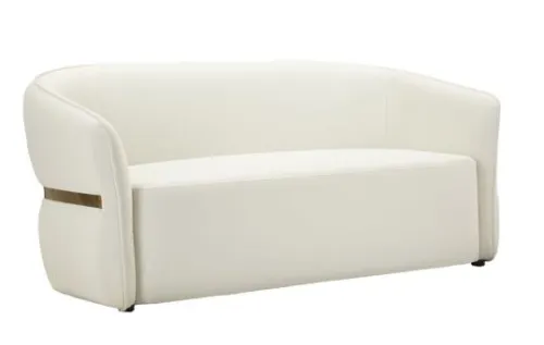 Estila Luxusná art deco dvojmiestna kožená sedačka Juteg v bielej farbe s lesklým kovovým vzhľadom 160 cm