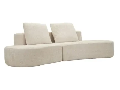 Estila Art deco atypická štvormiestna čalúnená sedačka Lilos v krémovej bielej farbe s plyšovým poťahom v zaoblenom tvare 238 cm