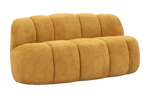 Estila Dizajnová moderná dvojmiestna sedačka Berry so žltým plyšovým poťahom a zaobleným cloud tvarom rozdeleným na päť častí 145 cm
