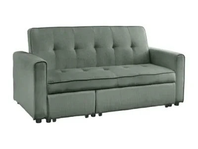 Estila Moderná čalúnená dvojmiestna rozkladacia sedačka Lefan s menčestrovým tmavozeleným poťahom a štvorcovým prešívaním 180 cm